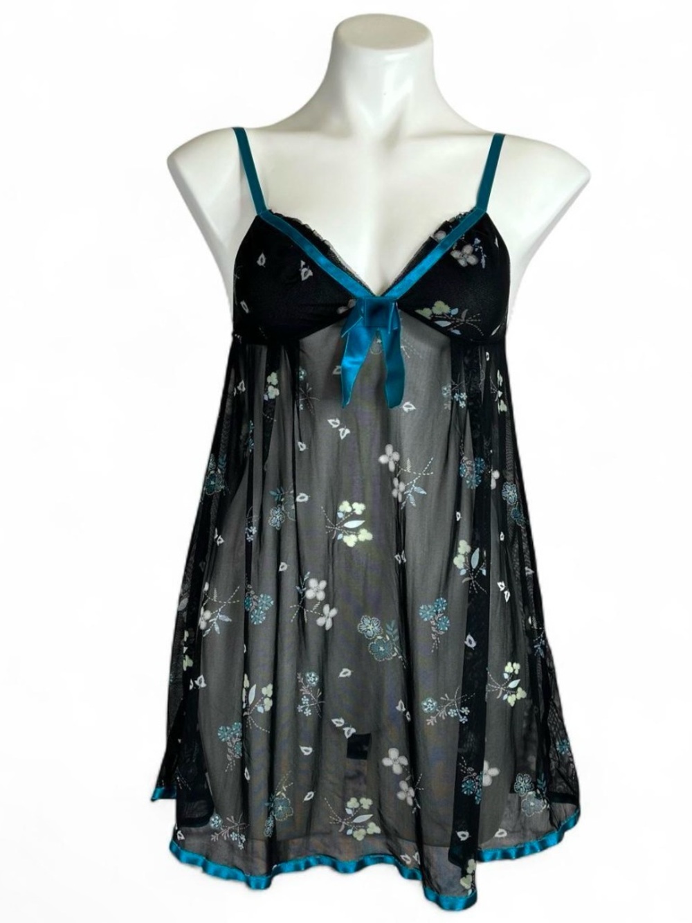 Y2K Victoria's Secret Angels Black Sheer Floral Mesh Mini Slip Dress Medium